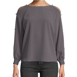 AMANDA UPRICHARD | Genesee Cold Shoulder Pearl Sleeve Blouse in Gray | Size P/XS